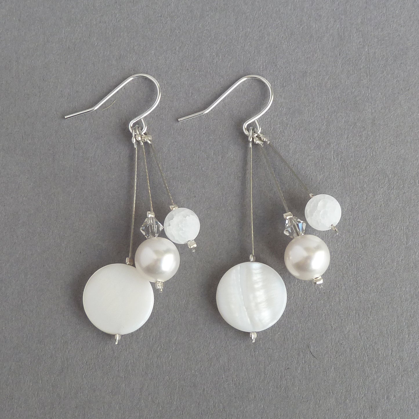 Long white 3 strand earrings