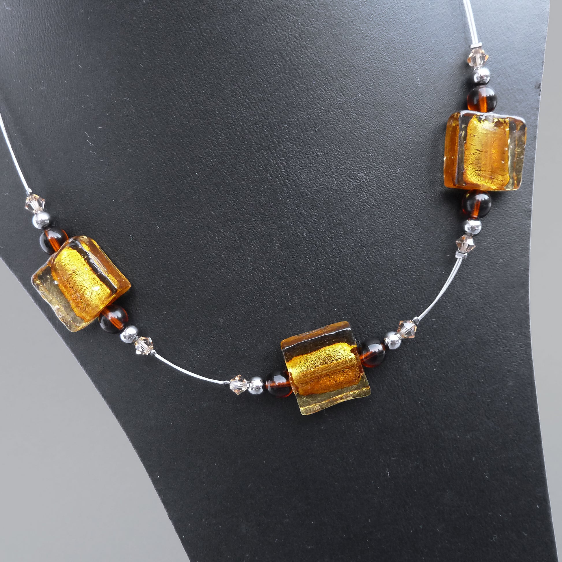 Mustard glass bead necklace