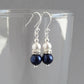 Navy blue pearl dangle earrings