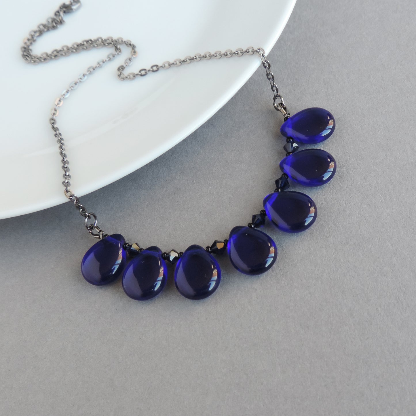 Navy blue teardrop necklace