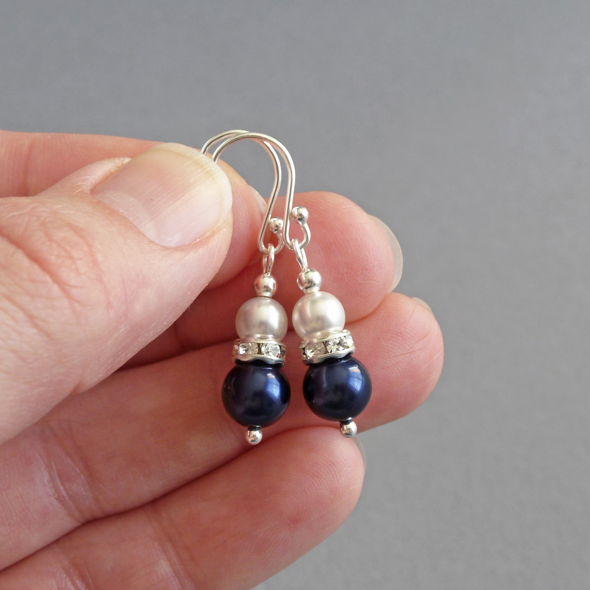 Navy pearl drop earrings