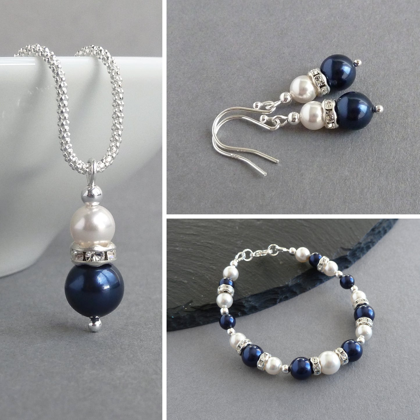 Navy pearl jewellery set from Anna King Jewellery