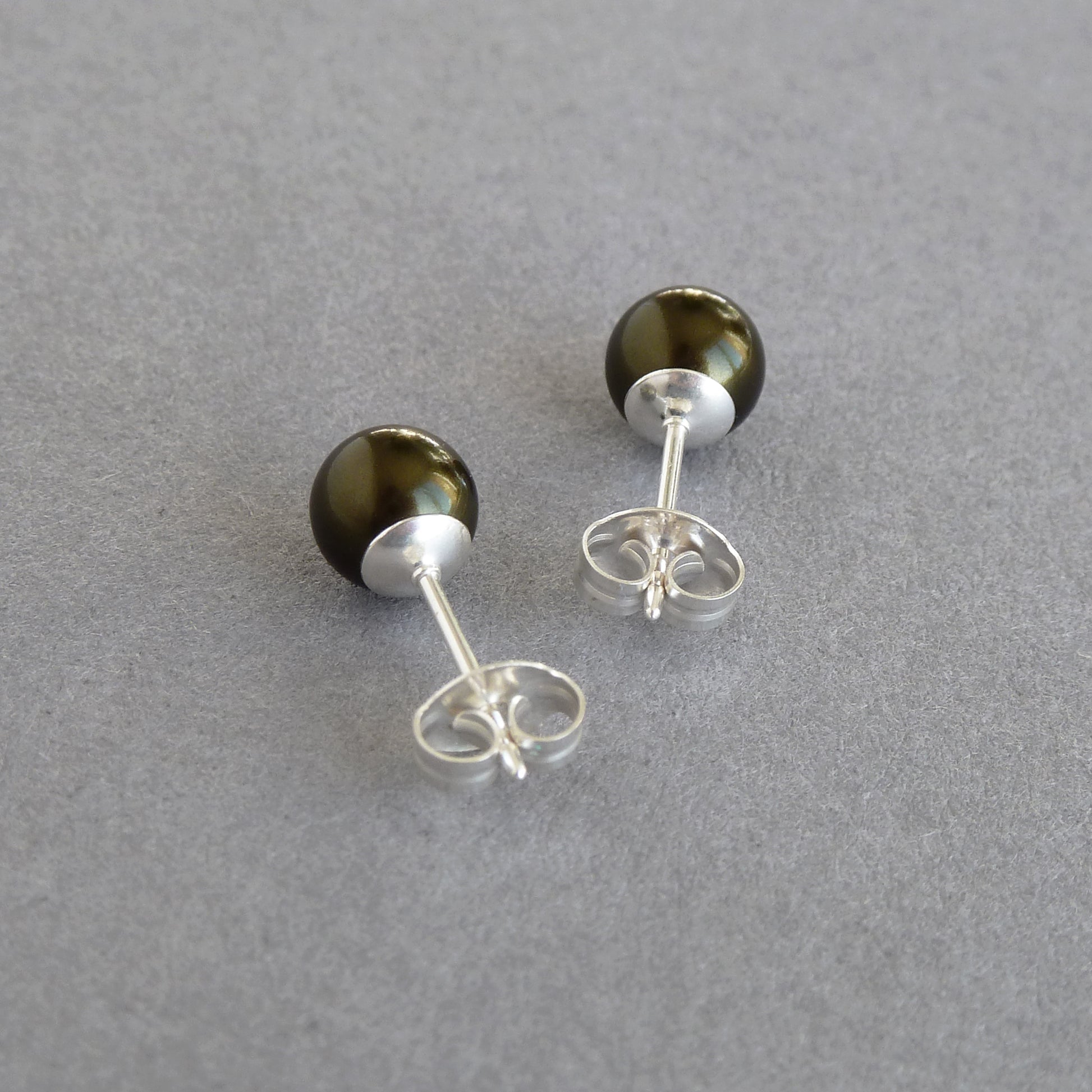 Olive pearl stud earrings