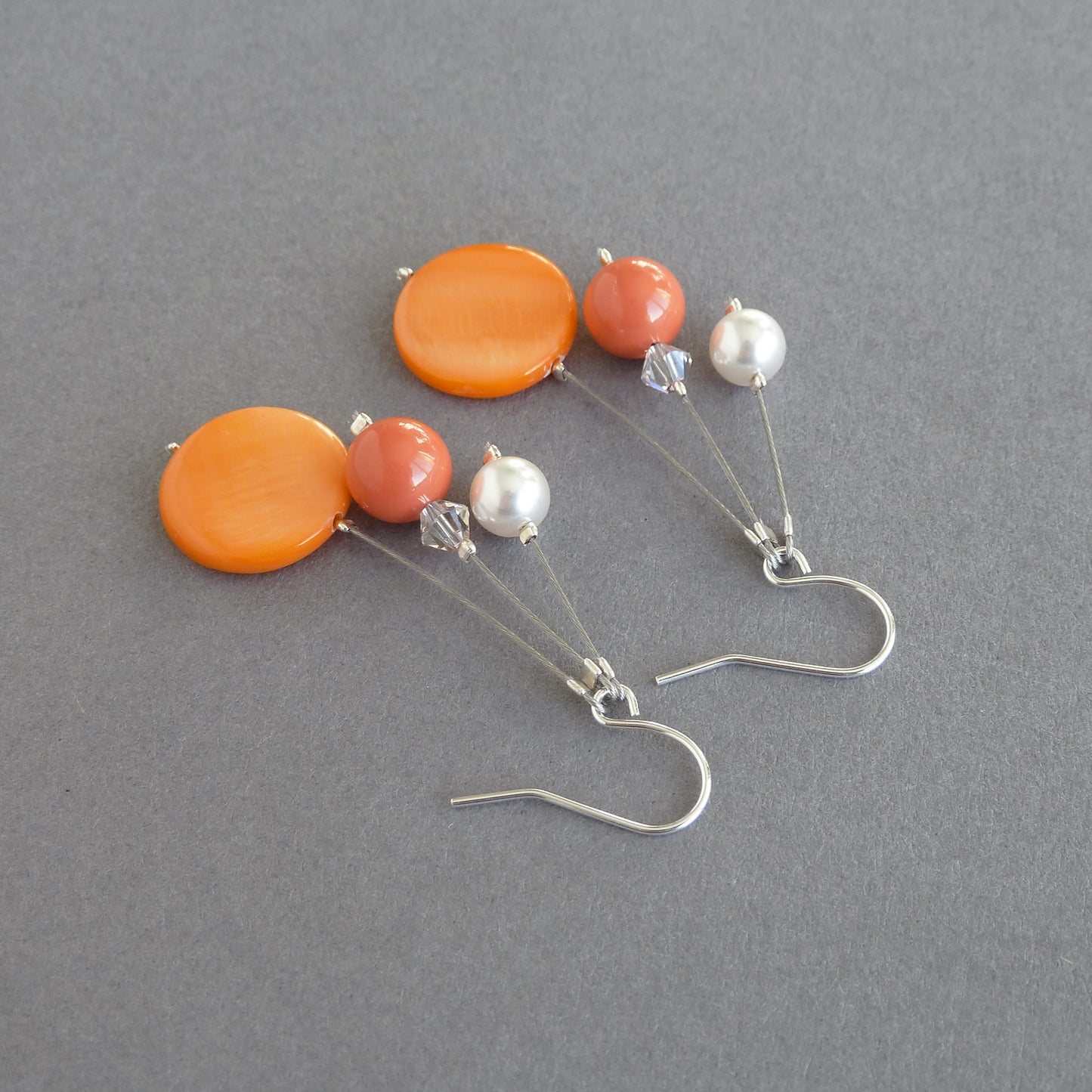 Orange 3 strand earrings