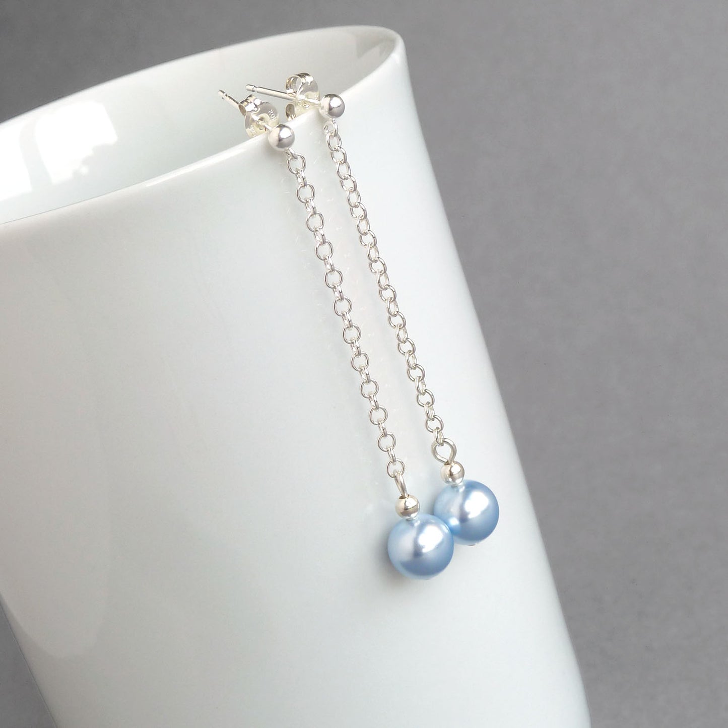 Pale blue chain drop earrings