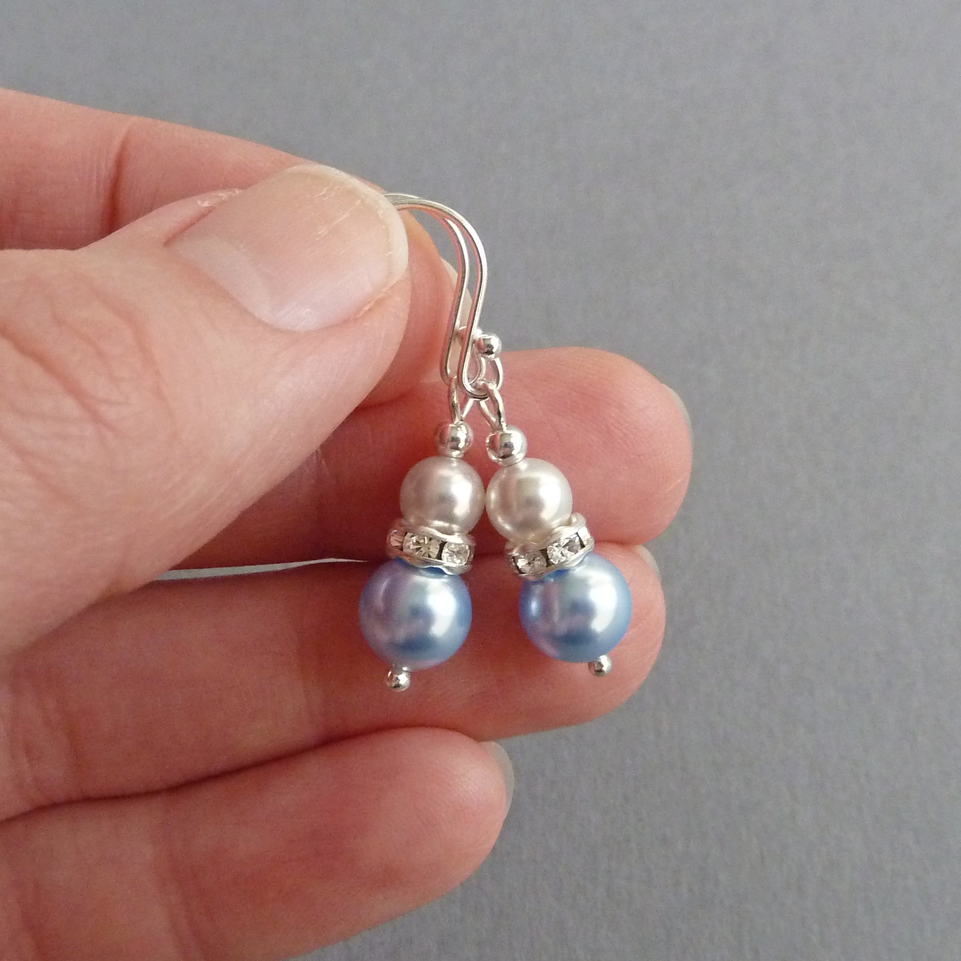 Pale blue pearl drop earrings