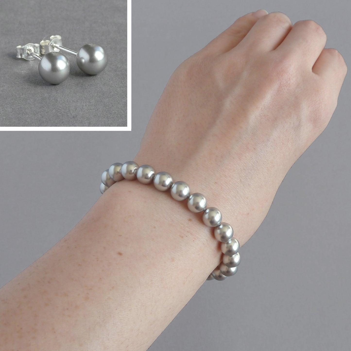 Pale grey pearl bracelet and earrings set
