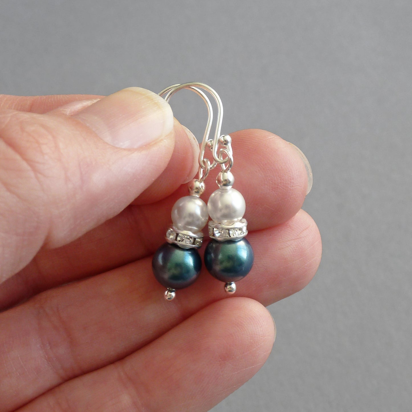 Petrol blue pearl drop earrings