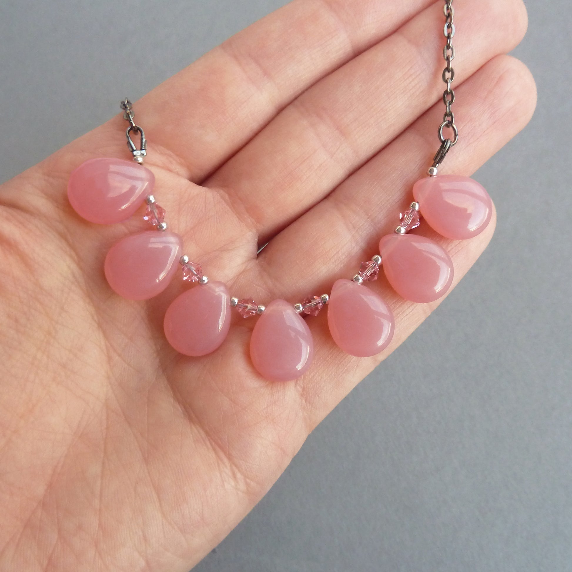 Pink tear drop necklace