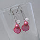 Dark pink three strand earrings