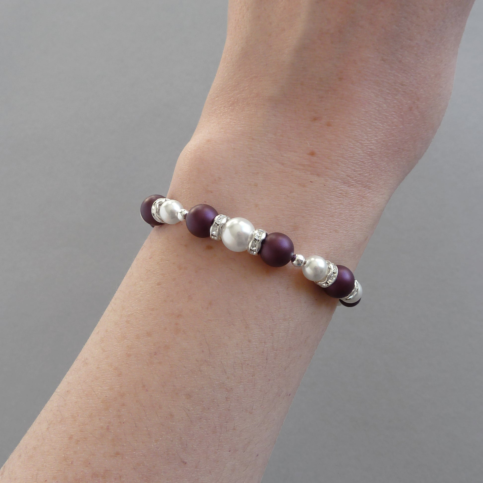 Plum pearl and crystal bracelet