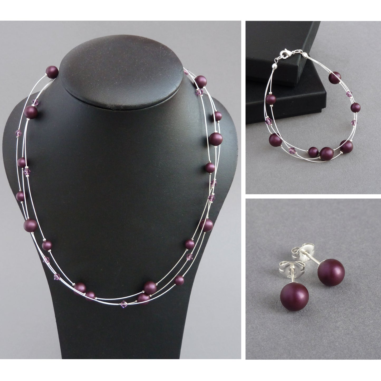 Plum pearl jewellery set by Anna King