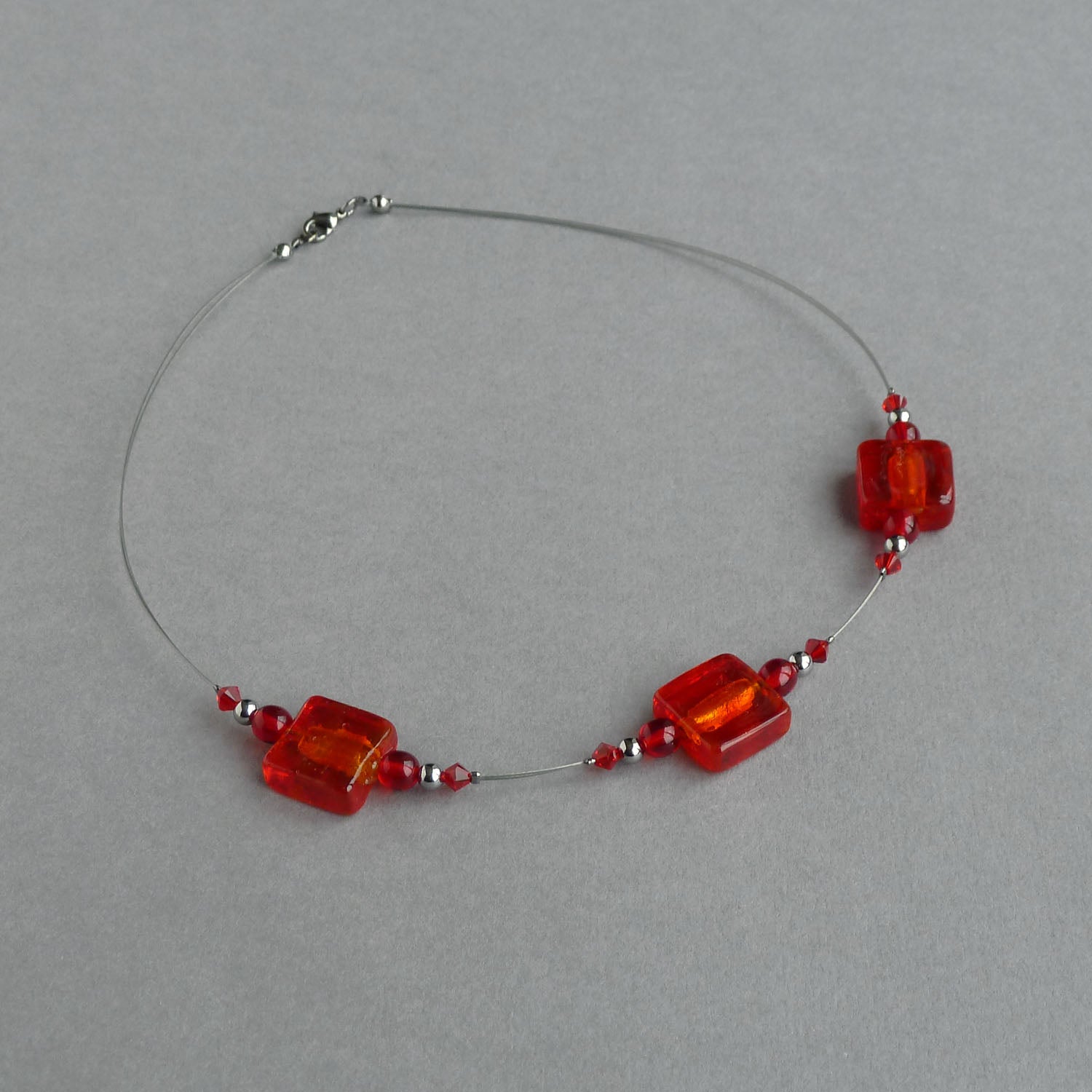 Red glass beaded necklace