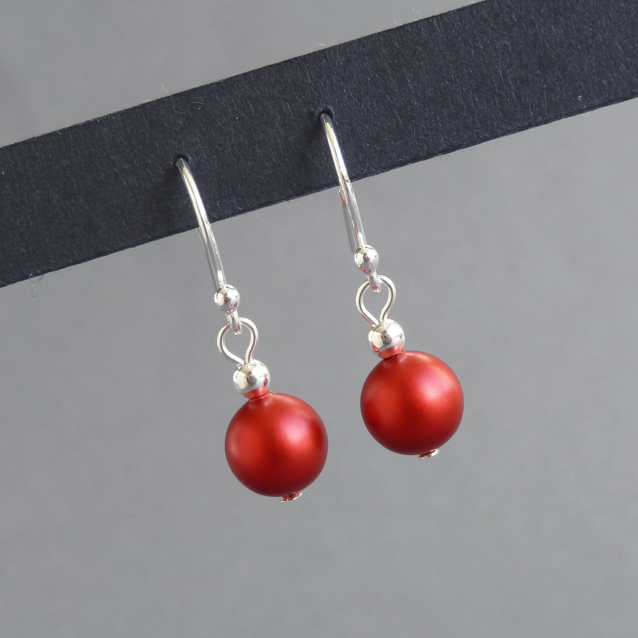 Simple Bright Red Pearl Drop Earrings Colourful Christmas Red Dangle Earrings