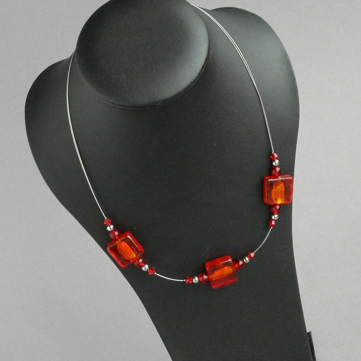 Red square glass bead necklace