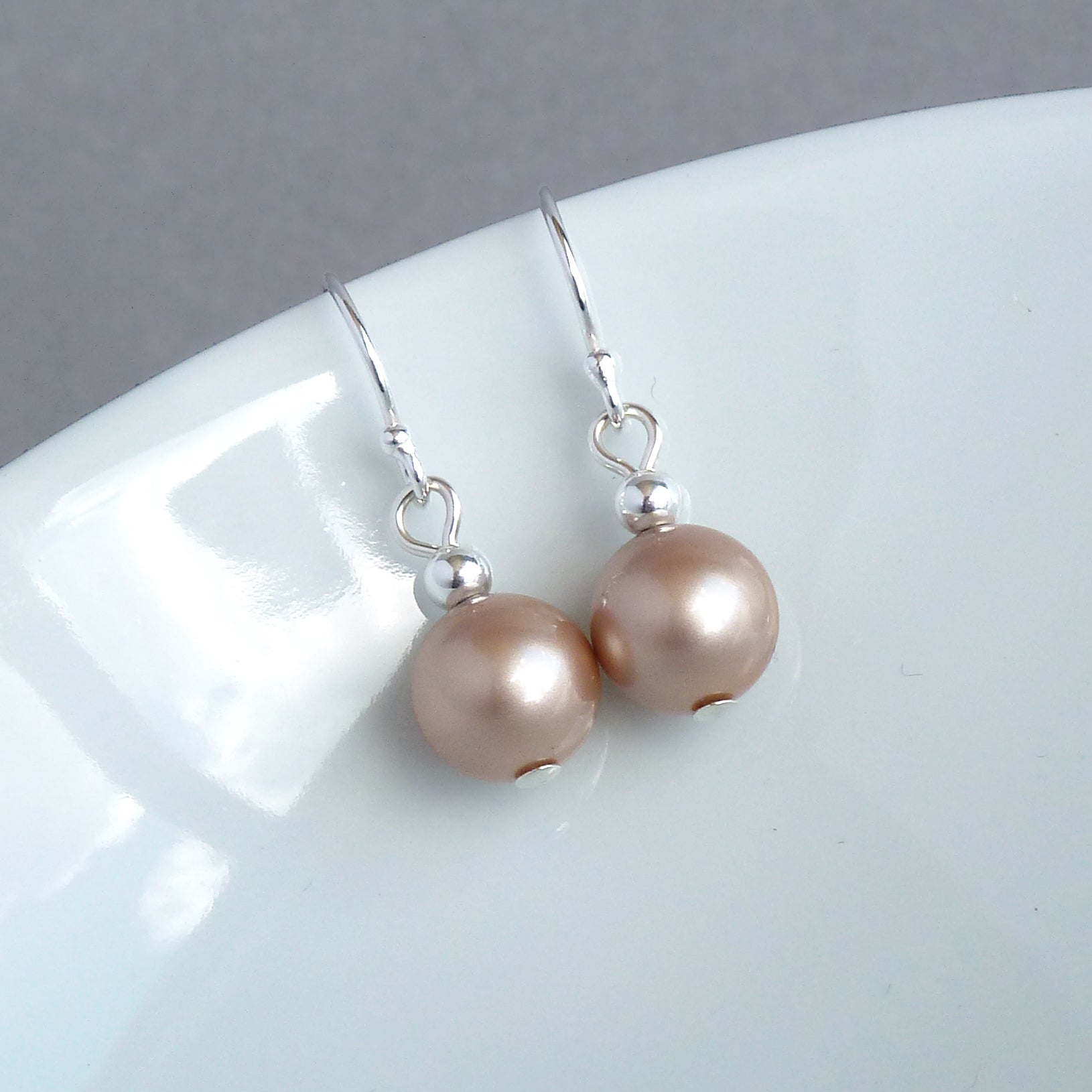 Rose gold pearl bridesmaids earrings