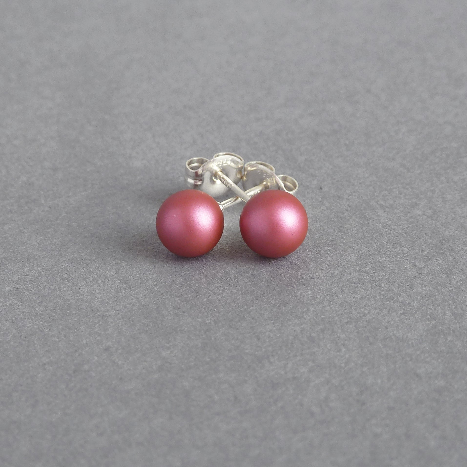 6mm raspberry pink stud earrings