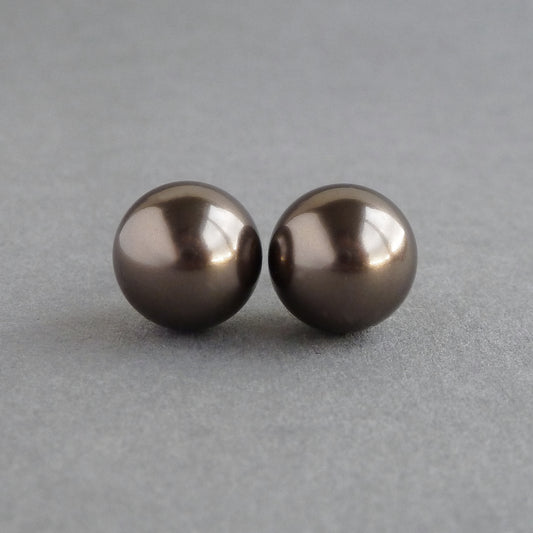 Round dark brown pearl studs