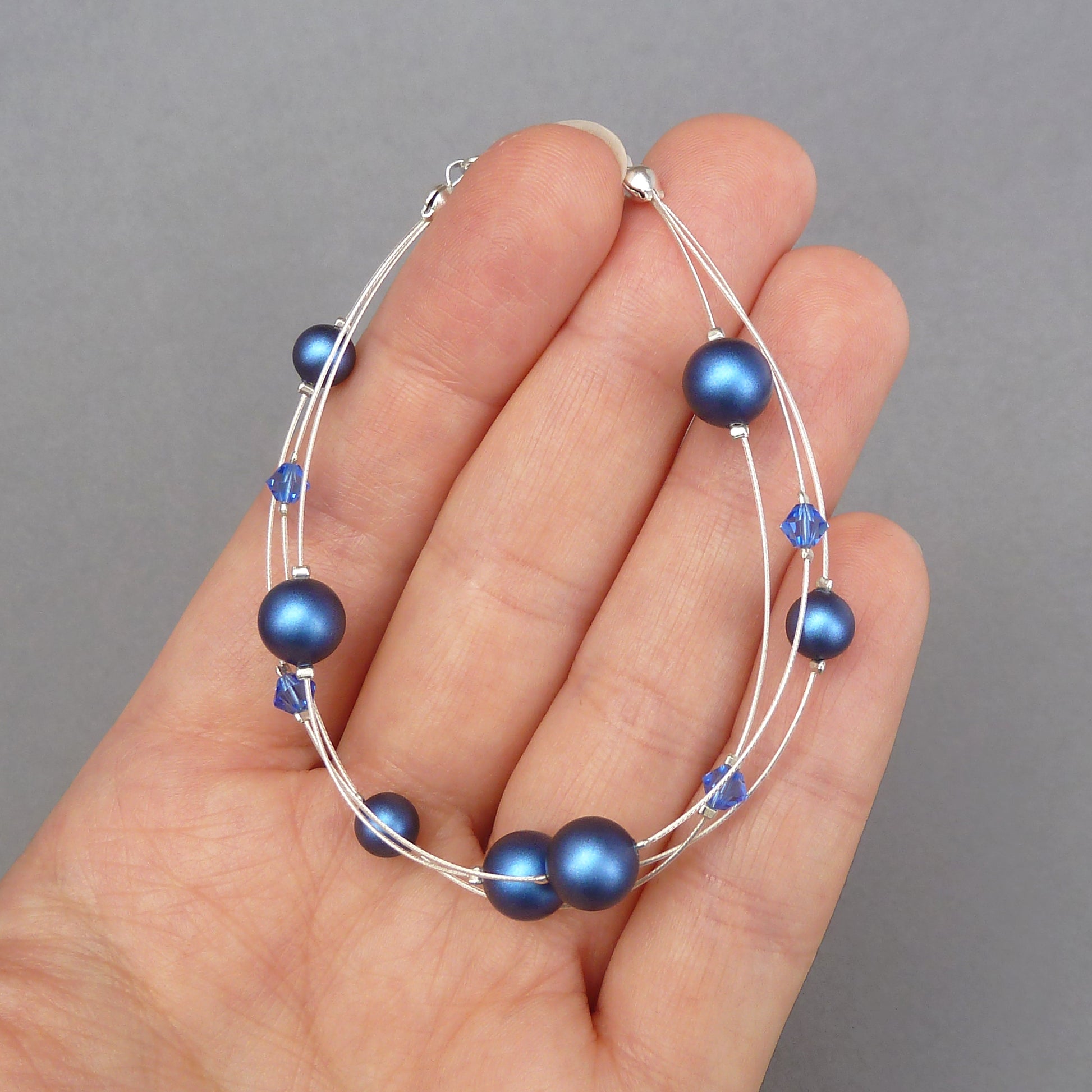 Royal blue multi strand pearl bracelet