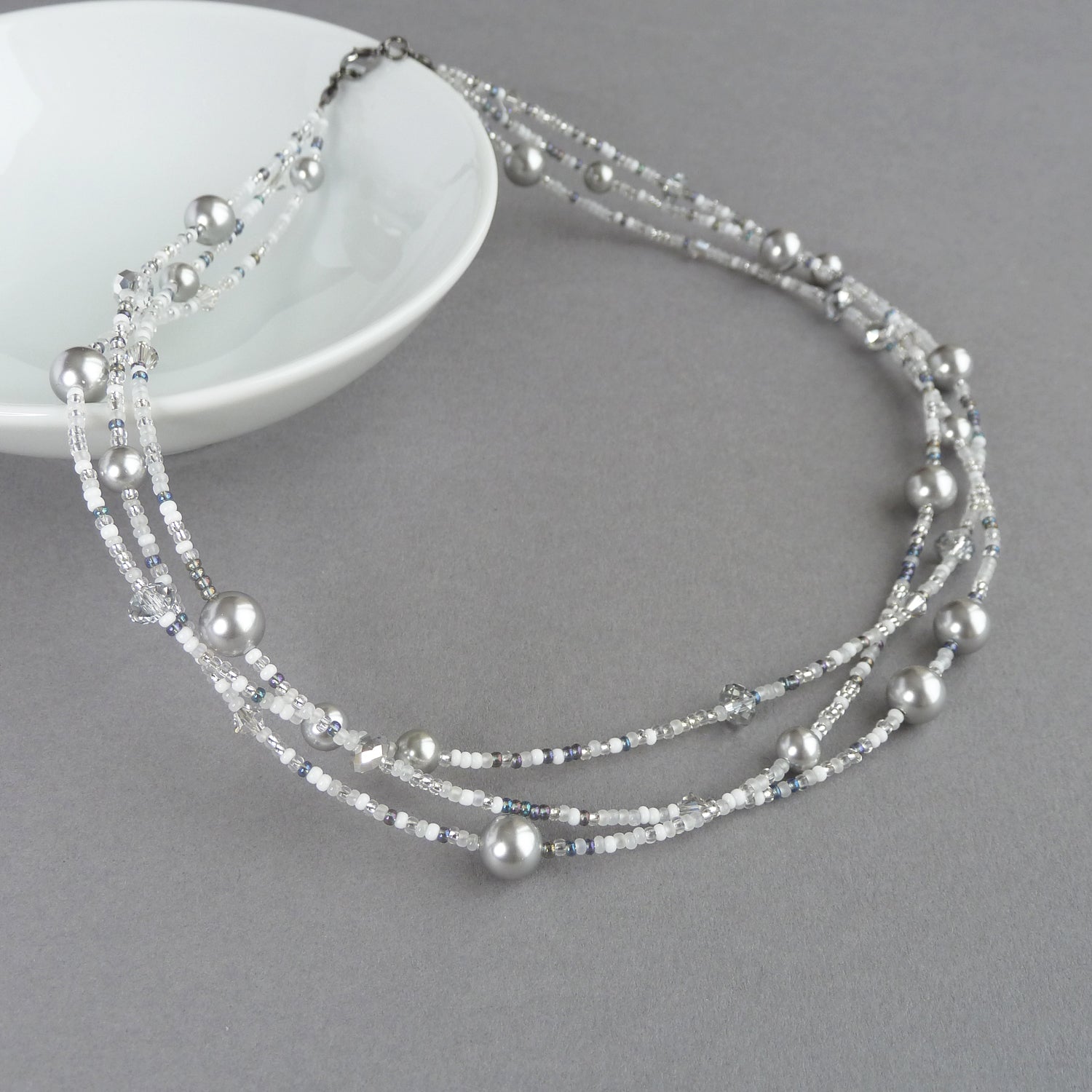 Silver grey multi strand necklace
