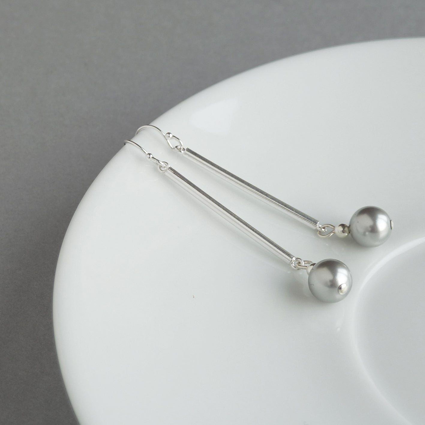 Silver grey pearl dangle earrings