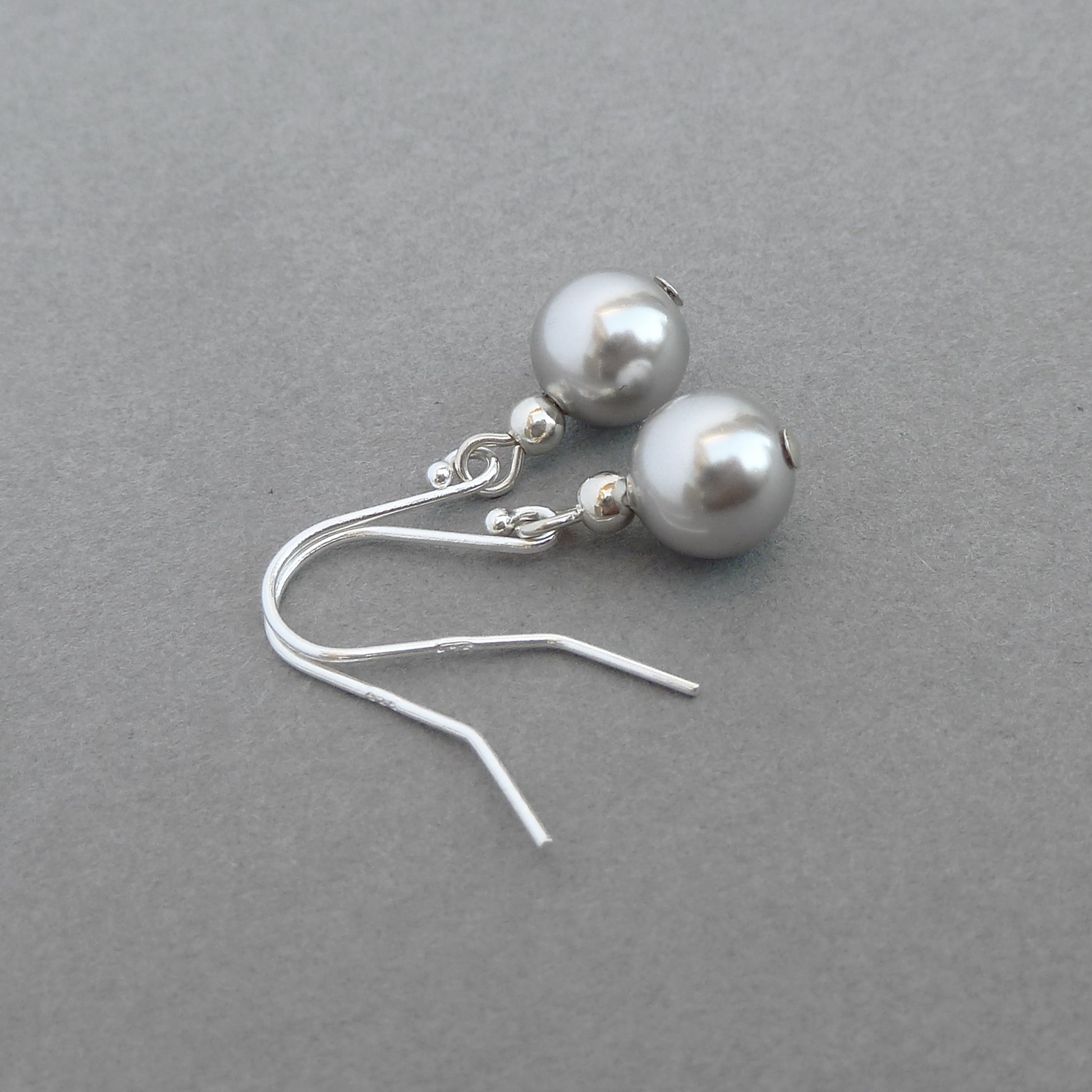 Silver grey pearl drop earrings
