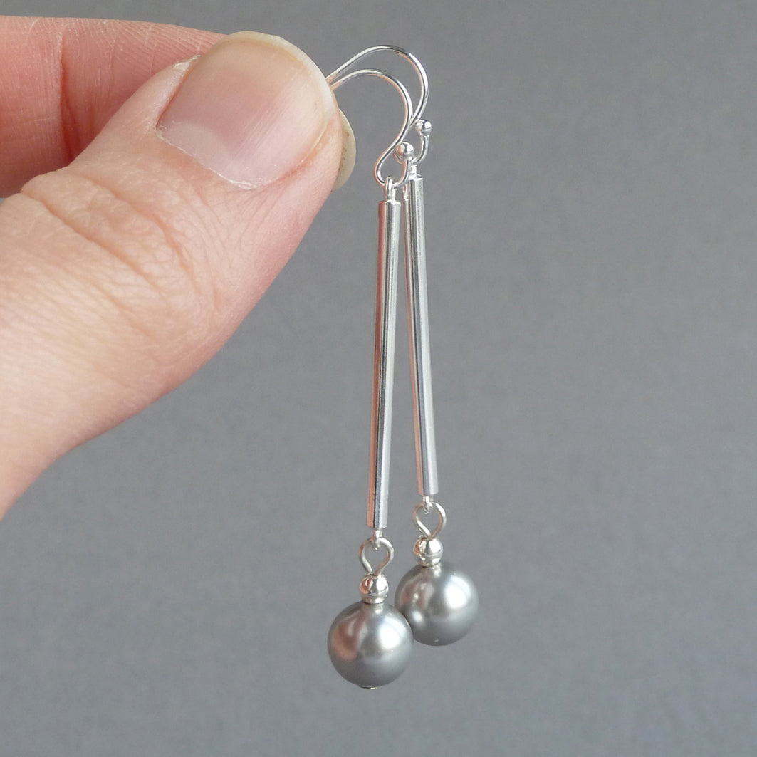 Silver grey pearl drop earrings