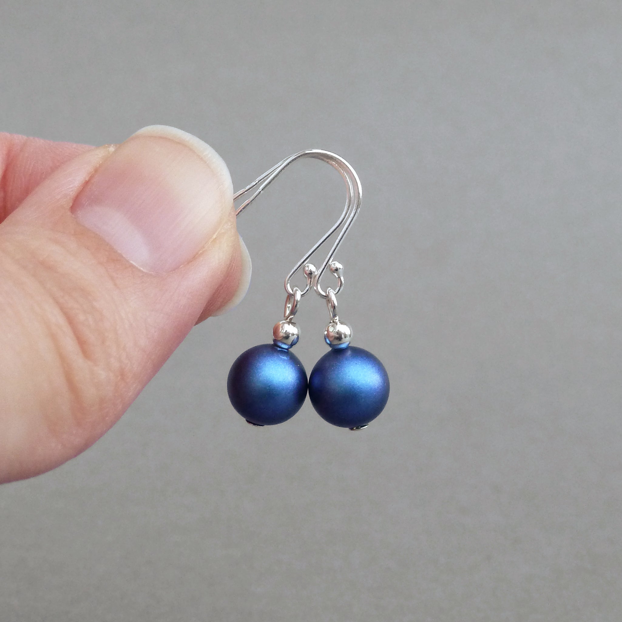 Simple Iridescent Dark Blue Pearl Dangle Earrings Everyday