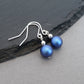 Simple Iridescent Dark Blue Pearl Dangle Earrings - Everyday, Royal Blue, Drop Earrings