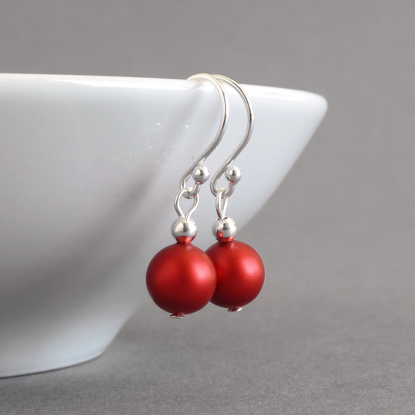 Simple bright red drop earrings