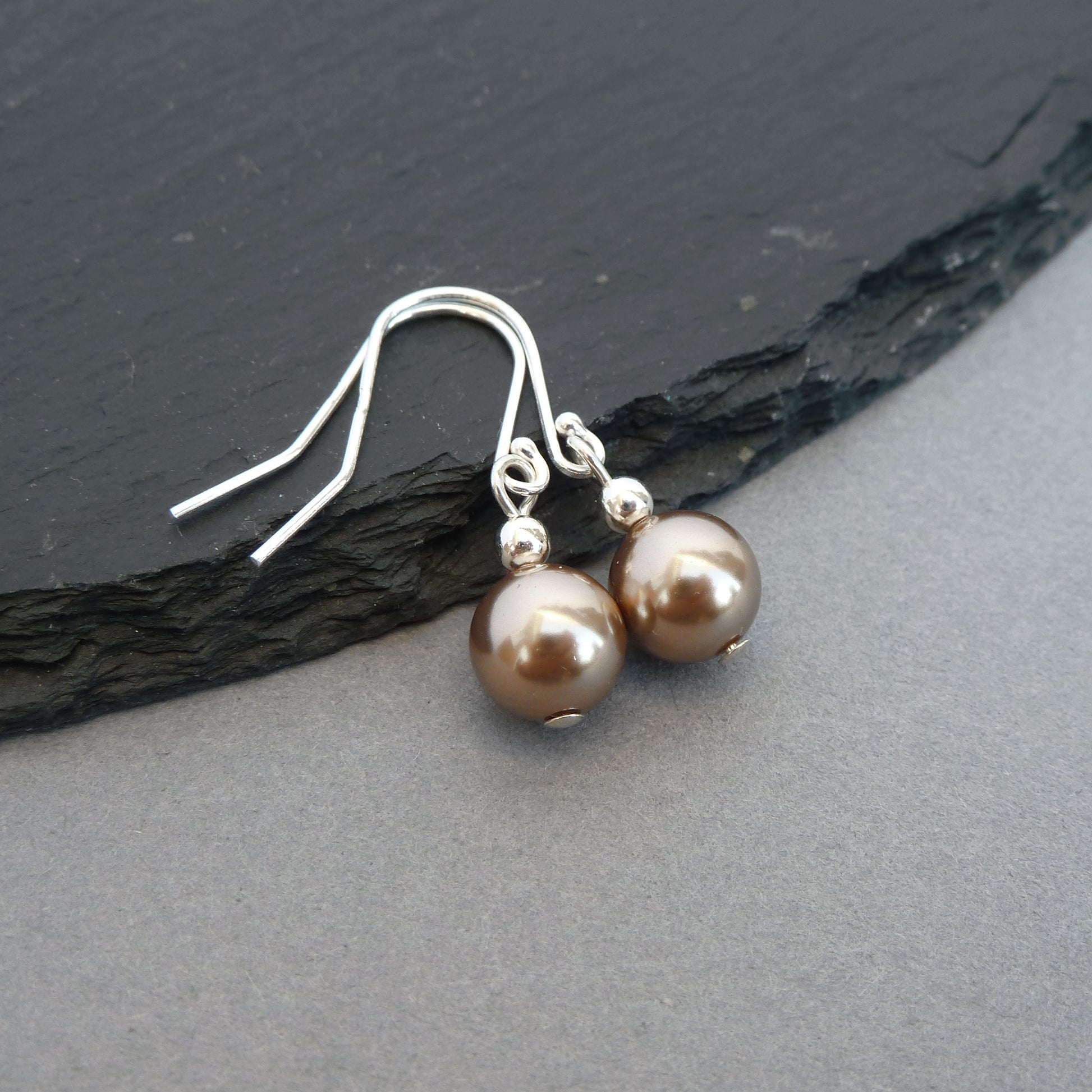 Simple bronze pearl wedding earrings