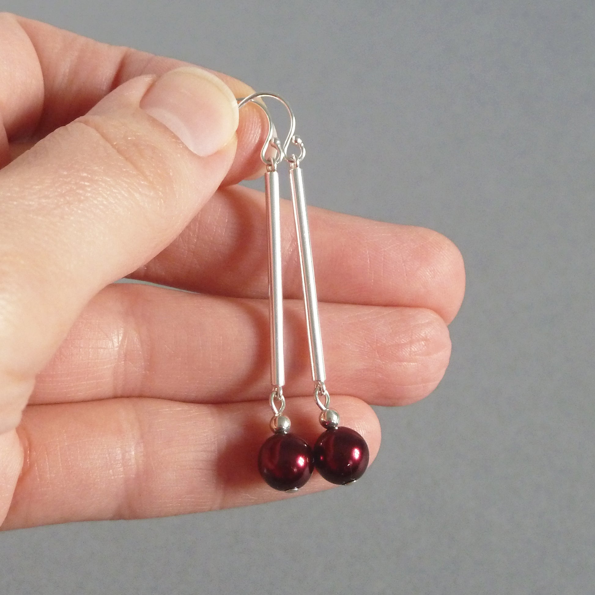 Simple burgundy dangle earrings