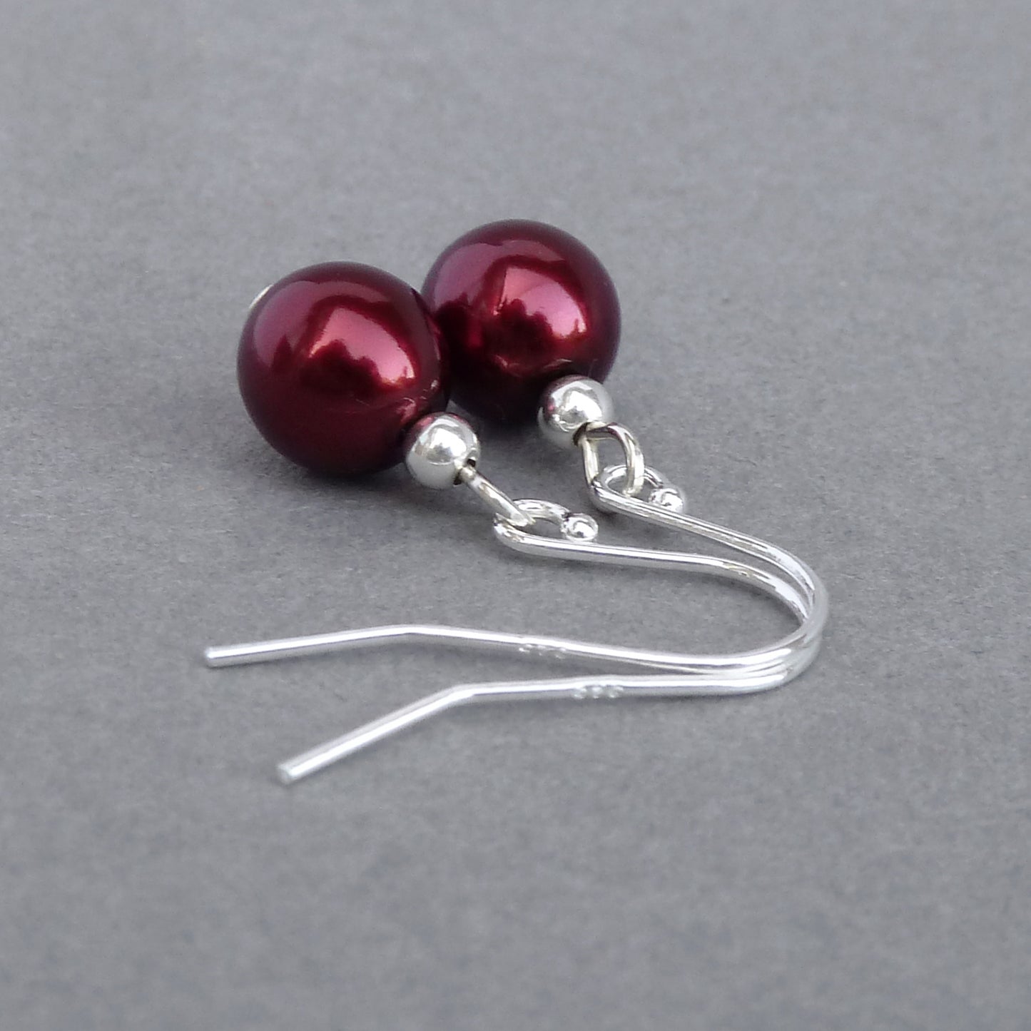 Simple burgundy pearl drop earrings
