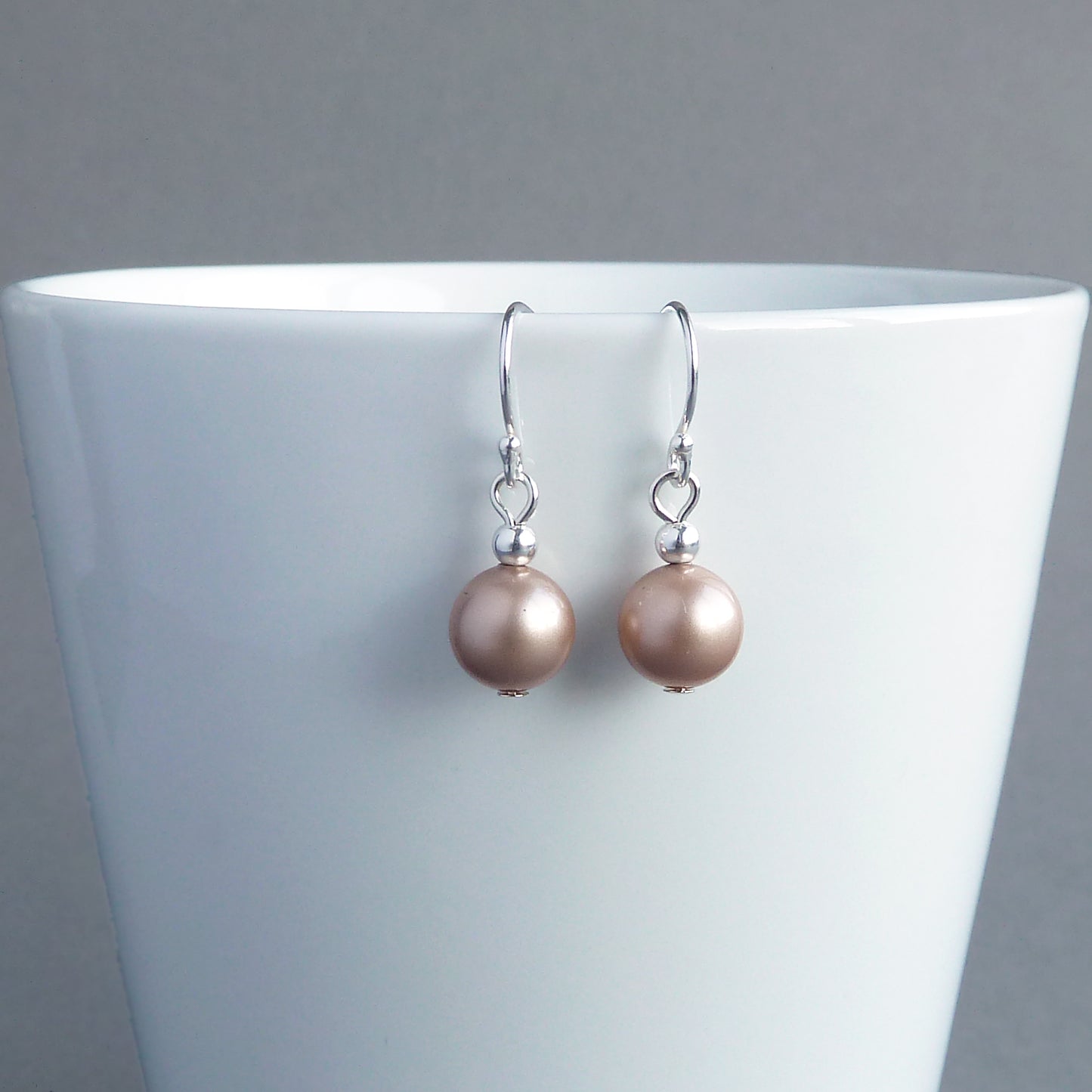 Simple champagne pearl drop earrings