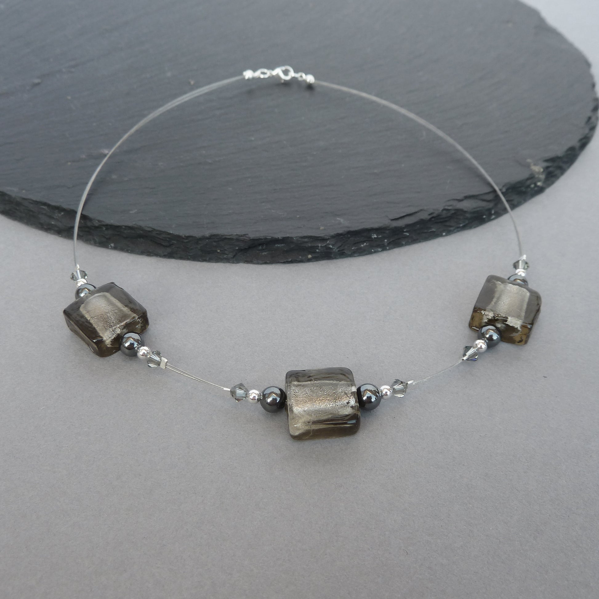 Simple grey glass necklace