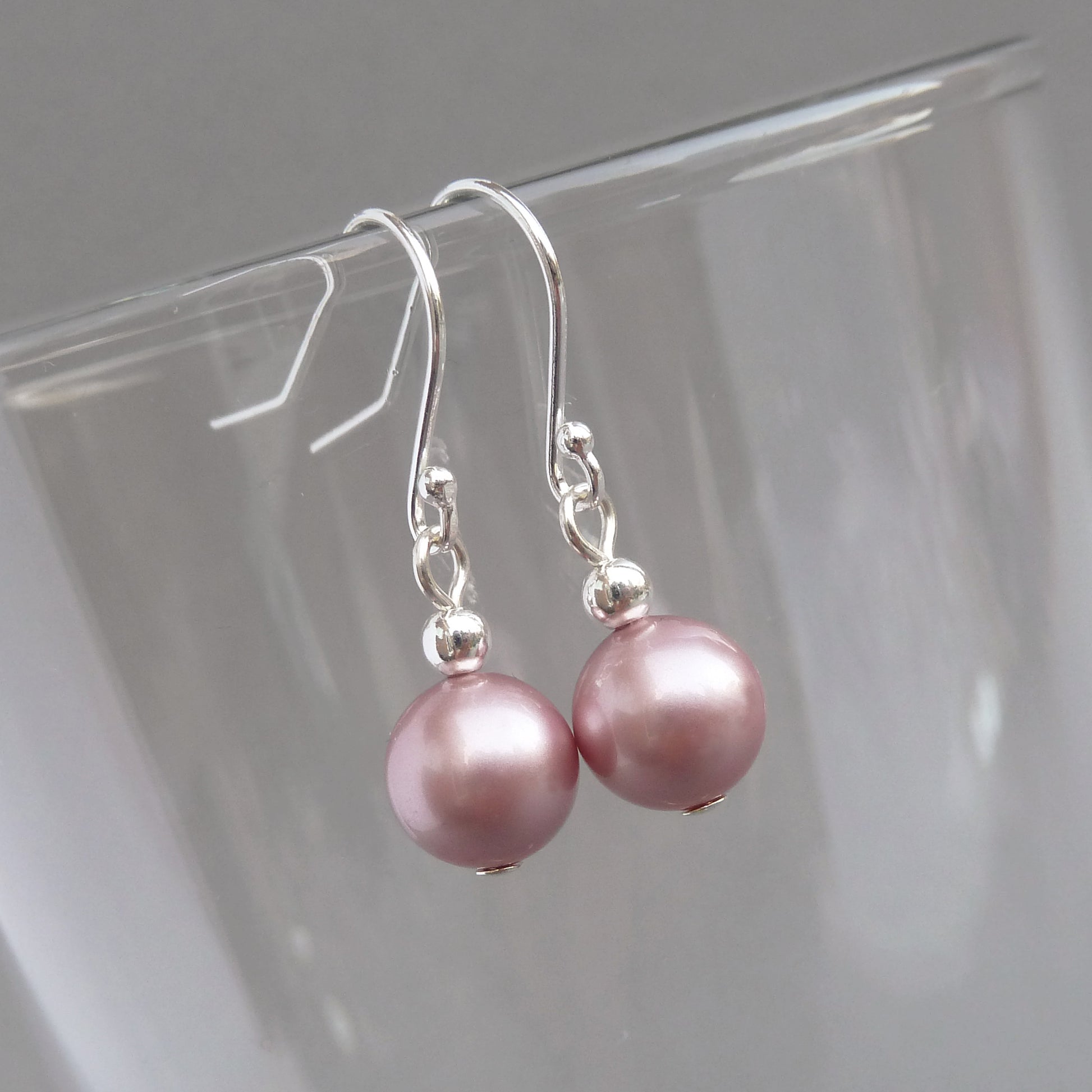 Simple pink pearl dangle earrings