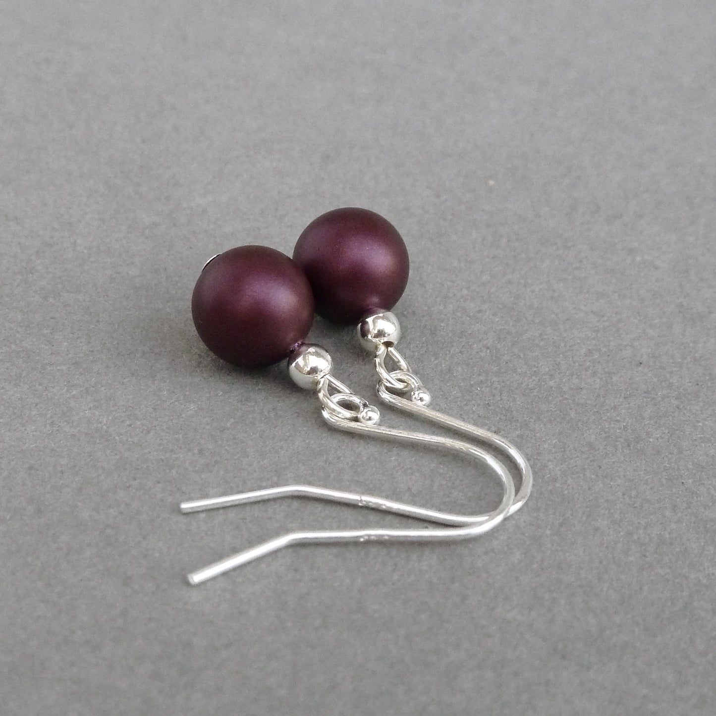 Simple Plum Drop Earrings - Everyday, Eggplant, Sterling Silver Dangle Earrings