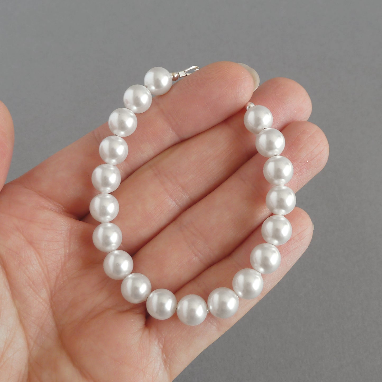 Simple White Glass Pearl Bridal Bracelet - Single Strand, White Pearl Bracelets for Weddings