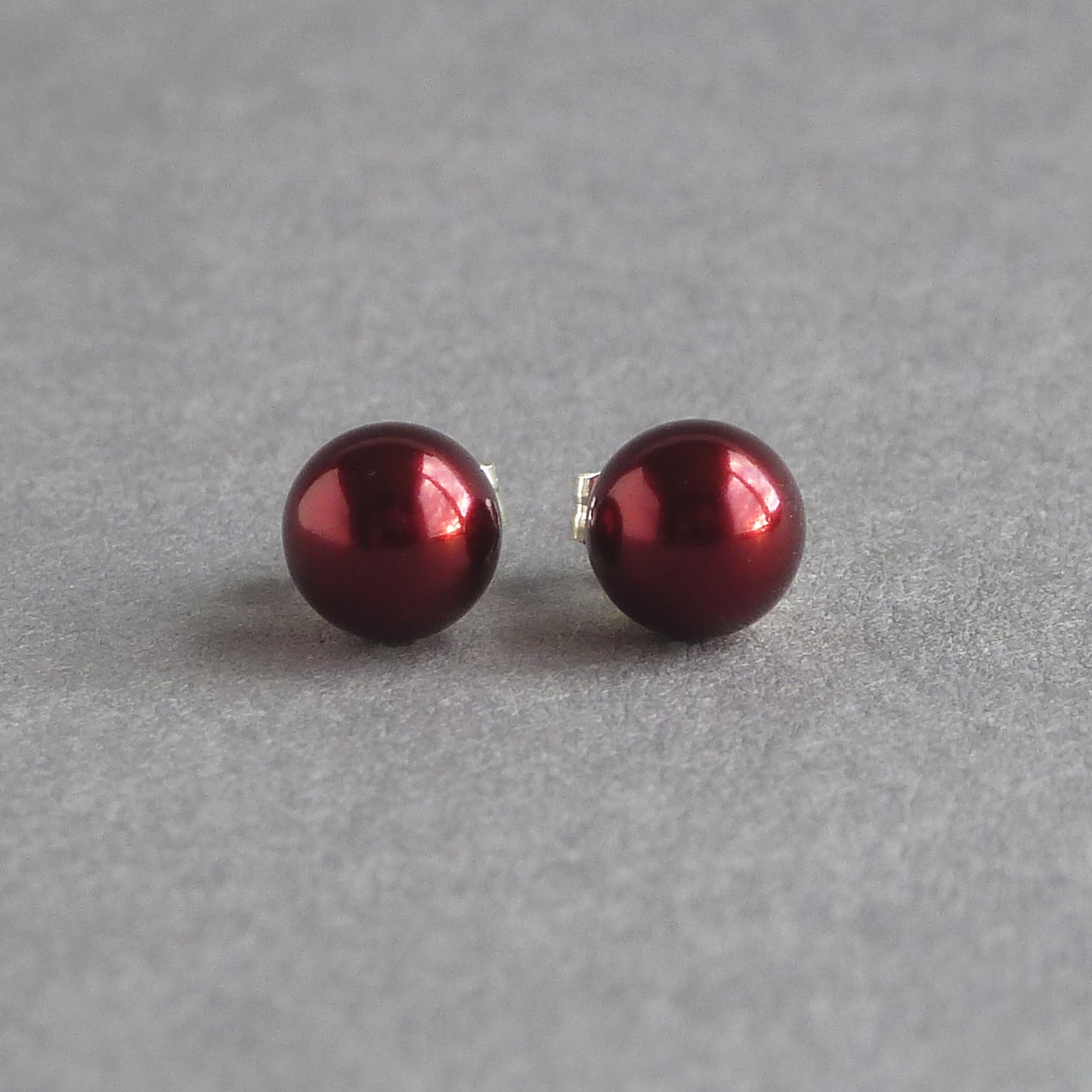 6mm Burgundy Pearl Stud Earrings Small Round Dark Red Coloured Gl 6mm-burgundy-pearl-stud-earrings-small-round-dark-red-coloured-gl