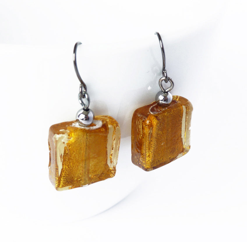 Square amber glass earrings