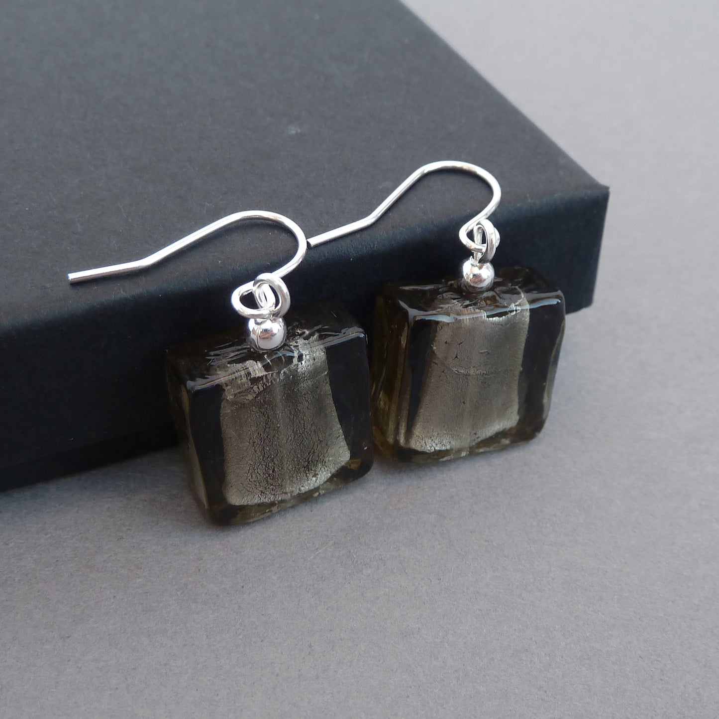 Square grey drop earrings