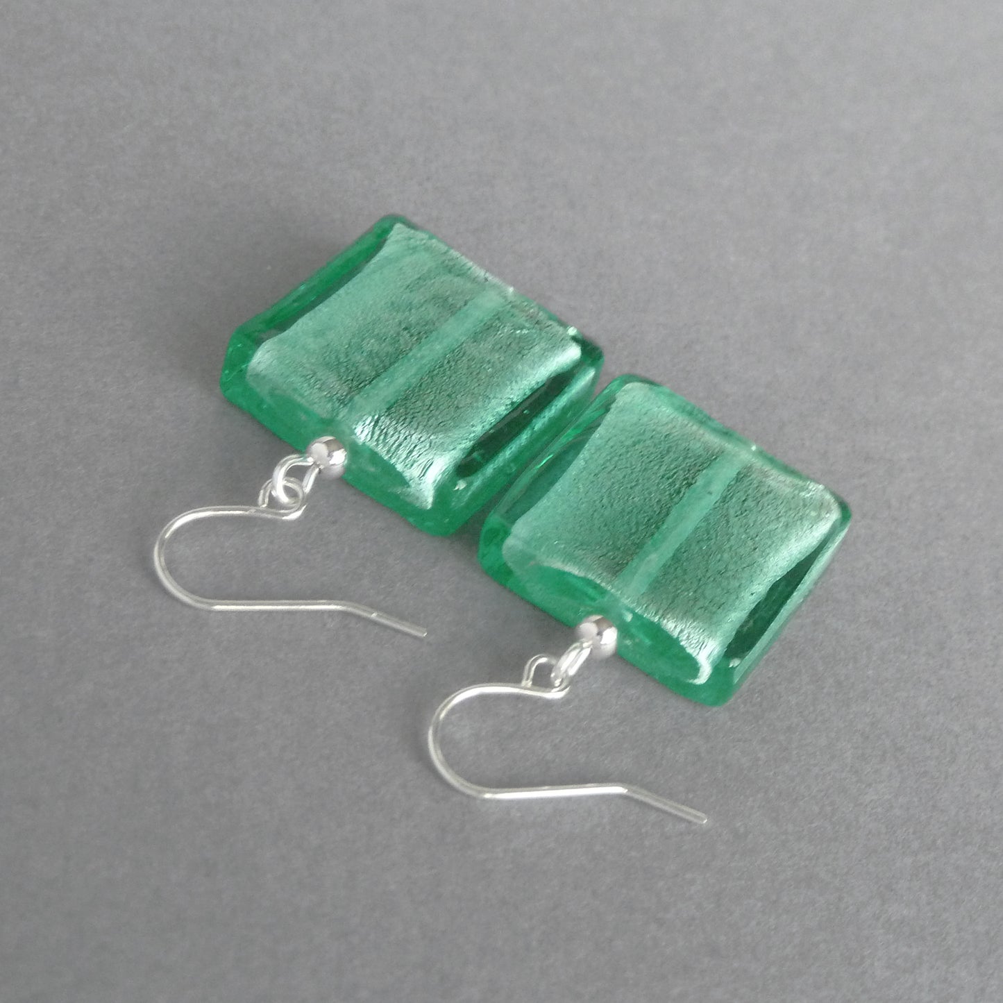 Square mint green dangle earrings