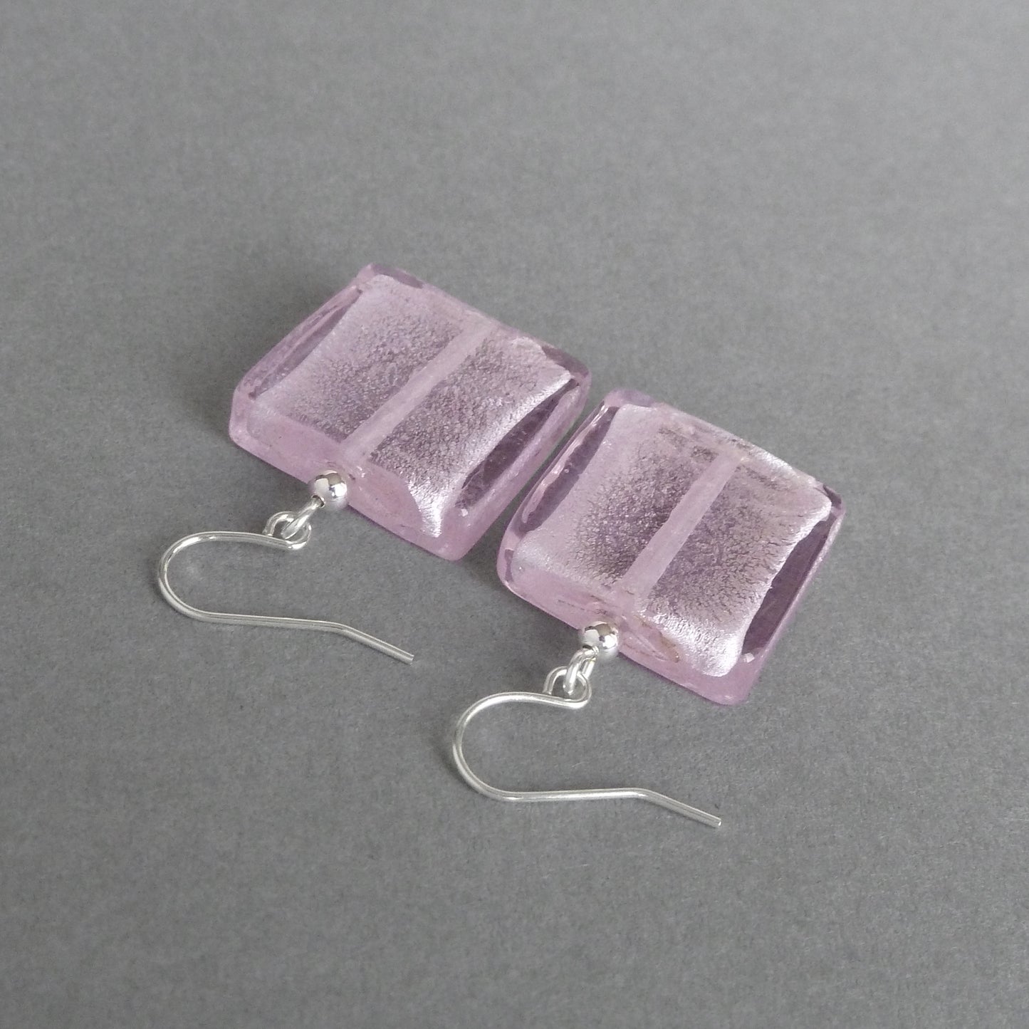 Square pink glass earrings
