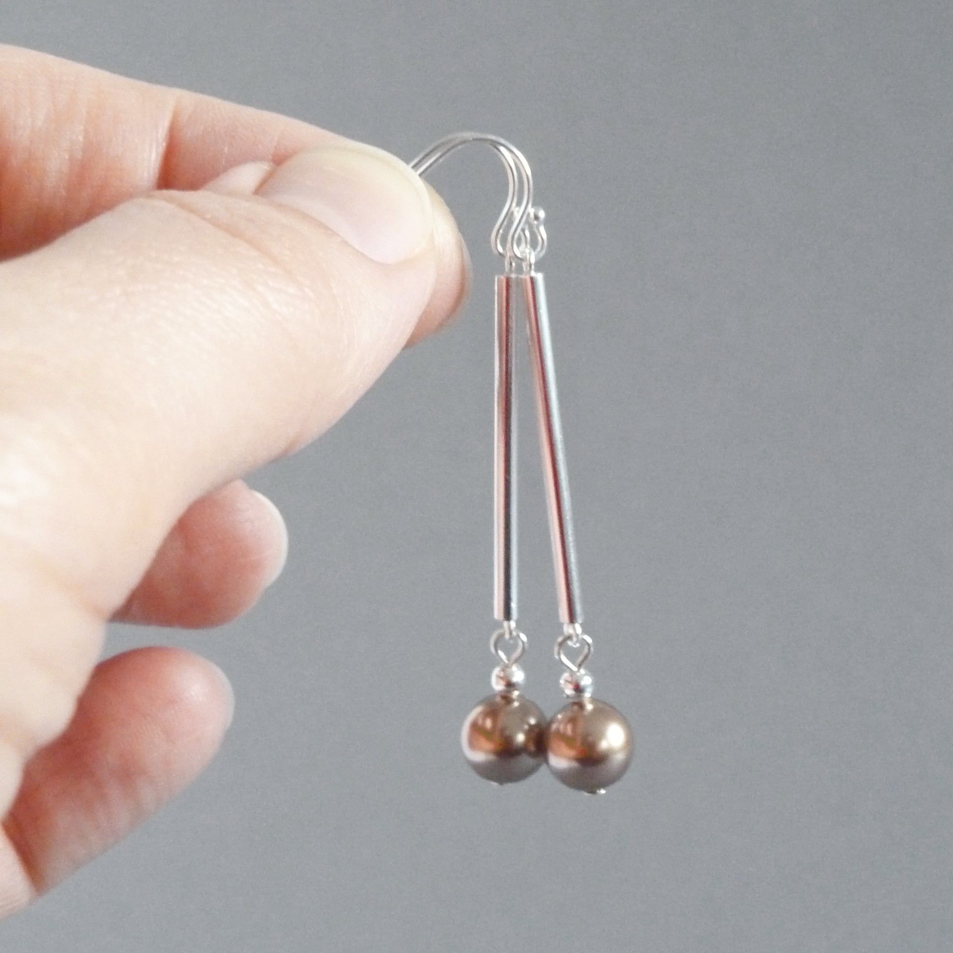 Sterling silver and bronze pearl earrings