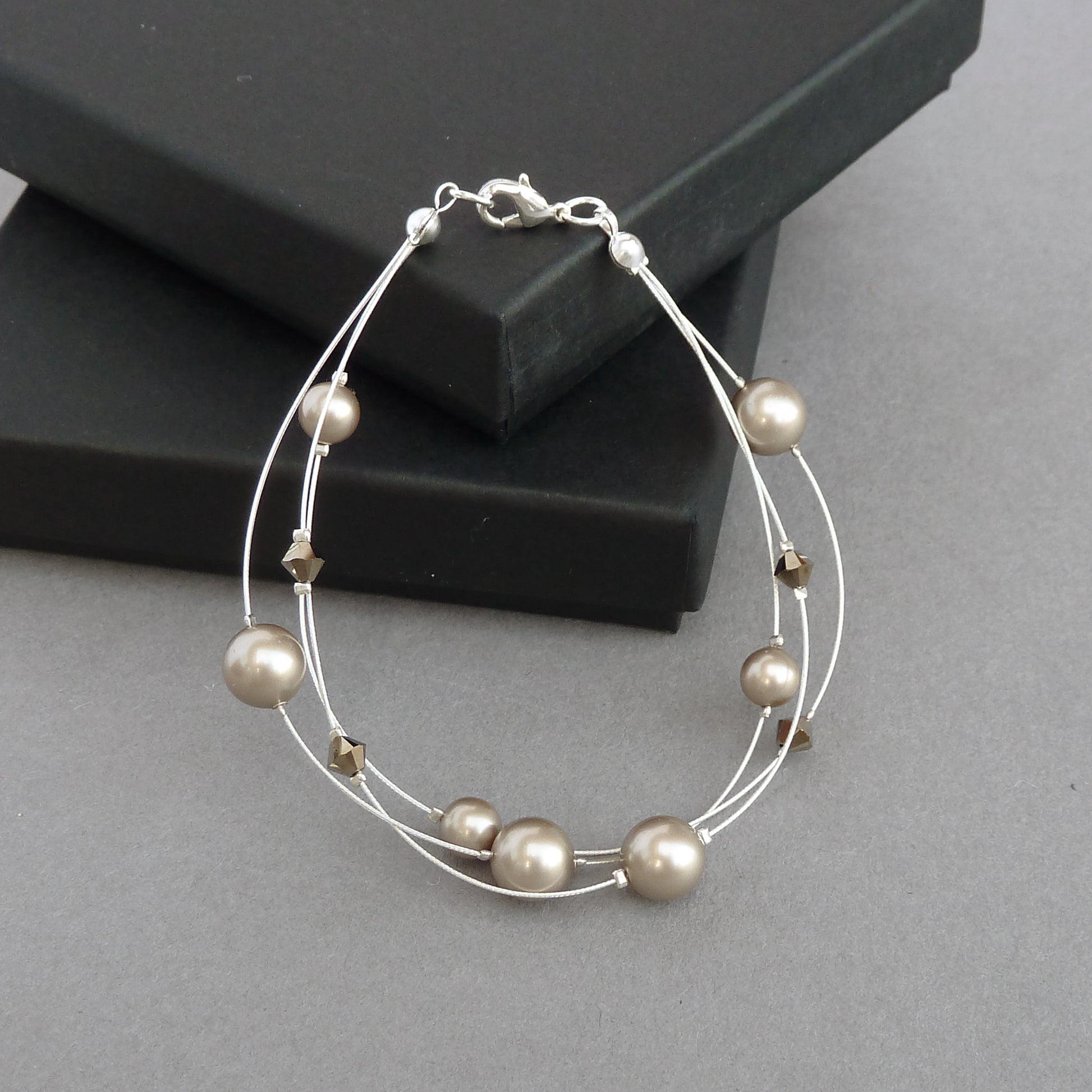 Taupe multi strand pearl bracelet