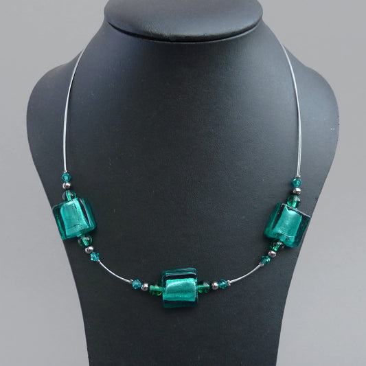 Teal fused glass necklace