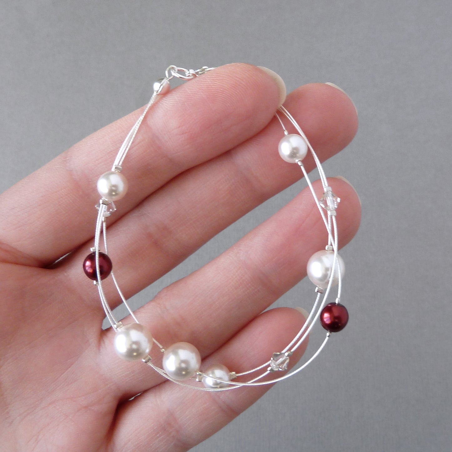 White and burgundy pearl bridesmaids bracelets