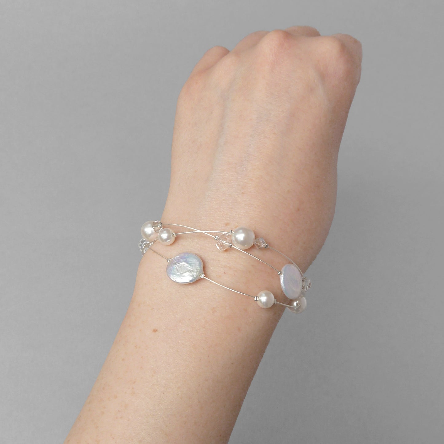 White floating pearl bracelet for weddings