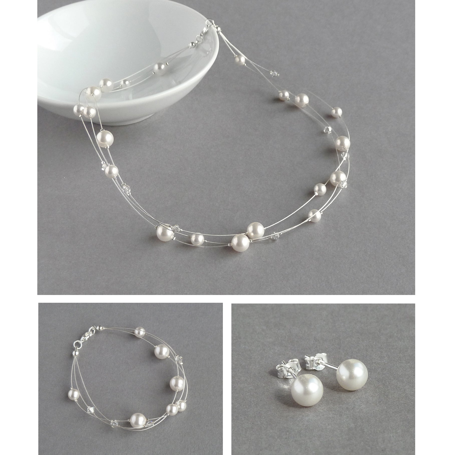 White floating pearl jewellery set by Anna King Jewellery