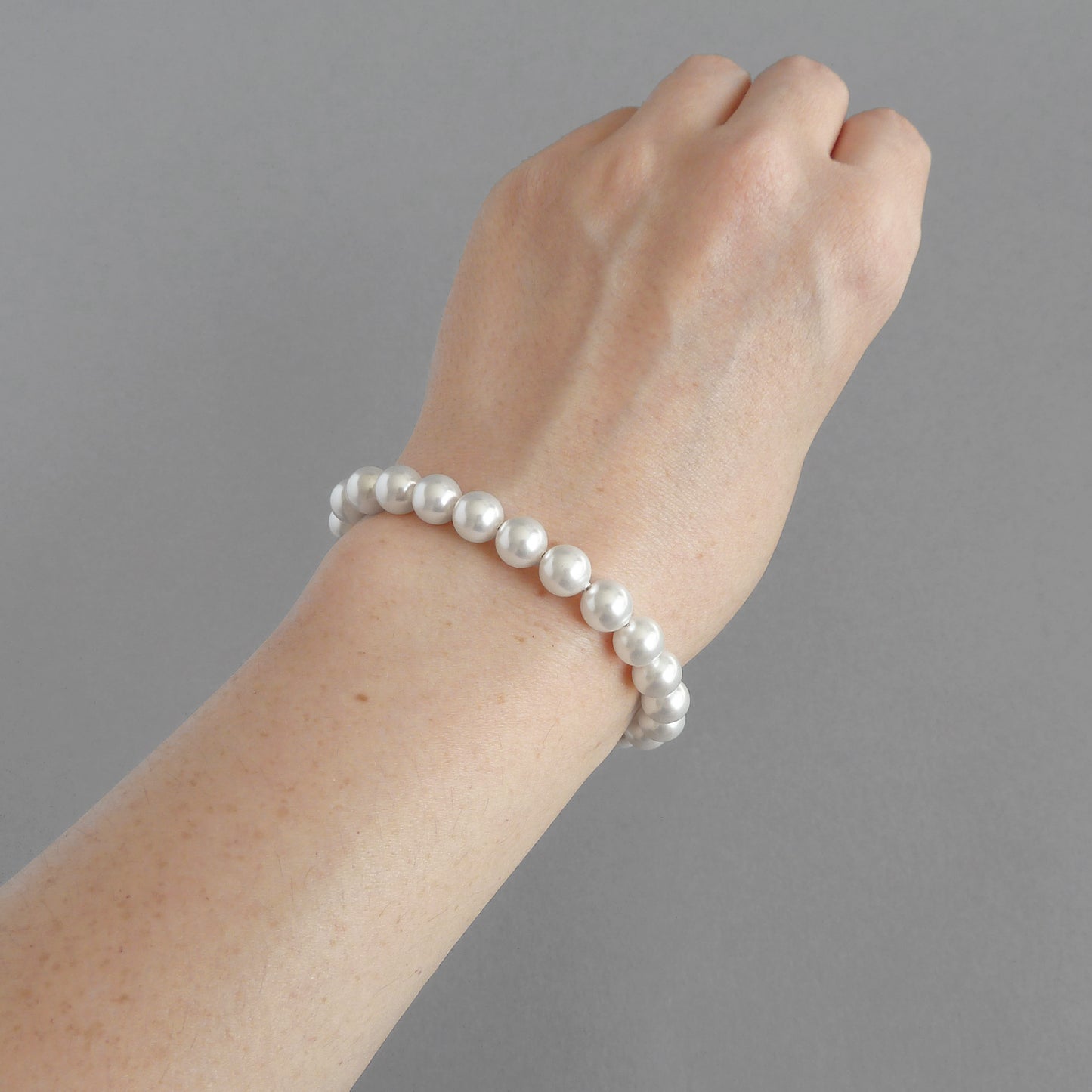 Simple White Glass Pearl Bridal Bracelet - Single Strand, White Pearl Bracelets for Weddings
